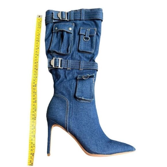 Rouge! Blue Denim Heeled Boots with Stiletto Heel Women’s Size 8.5 - Picture 10 of 14